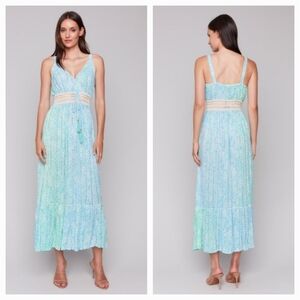 NWT CHARLIE B Sleeveless V-Neck Maxi Blue And Turquoise  Maxi Tiered Dress XL